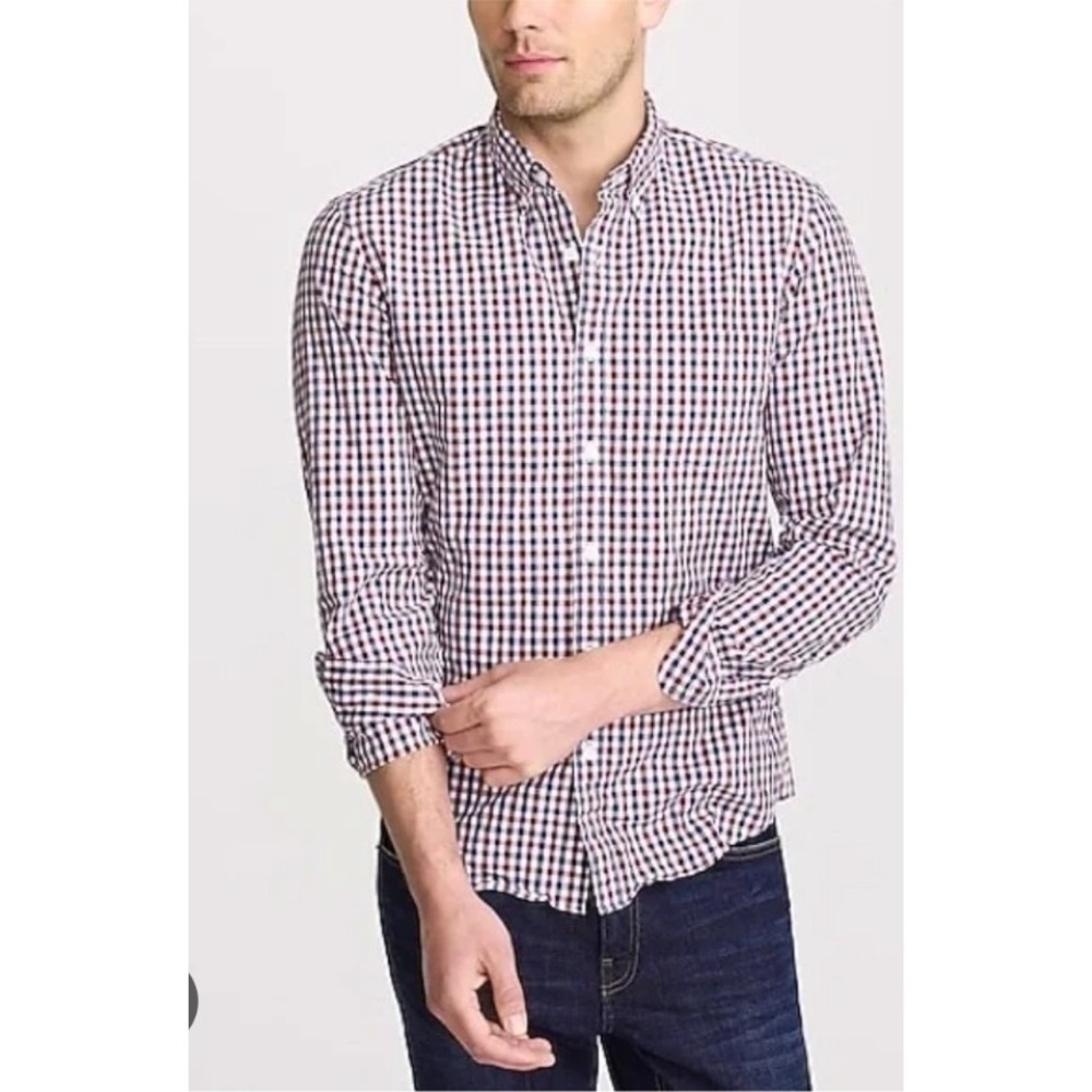 J.Crew Mens Slim Untucked Plaid Button Down Shirt Maroon Small NWT $98